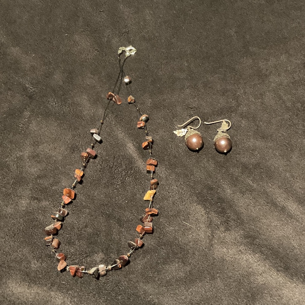 Brown Stone Necklace and Earring Set